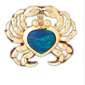 14k Yellow Gold Created Opal Crab Pendant